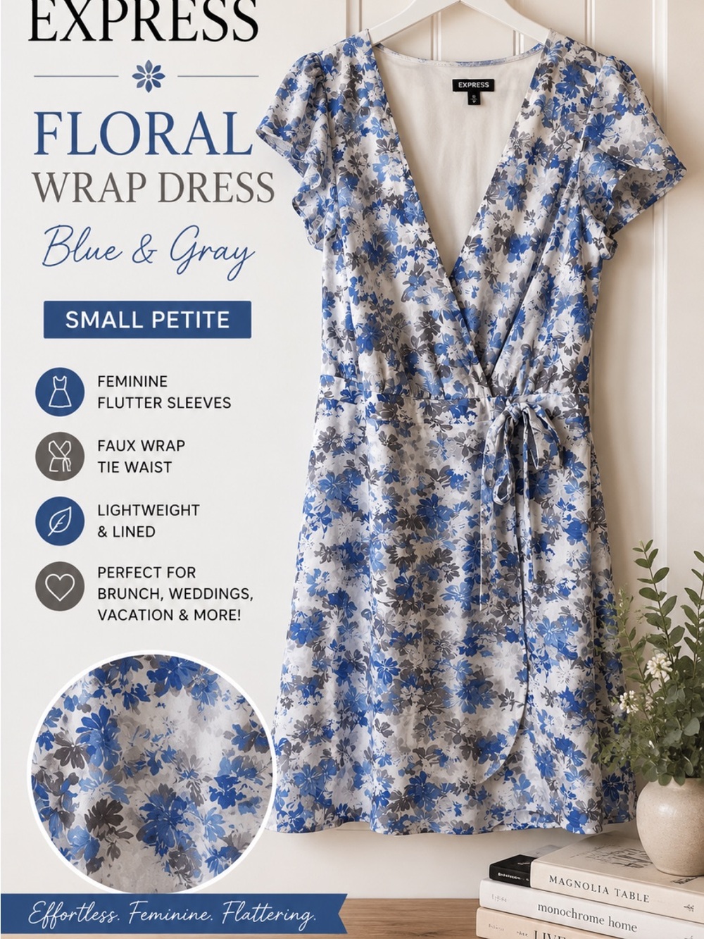 Express White Lined Dress with Blue Trim